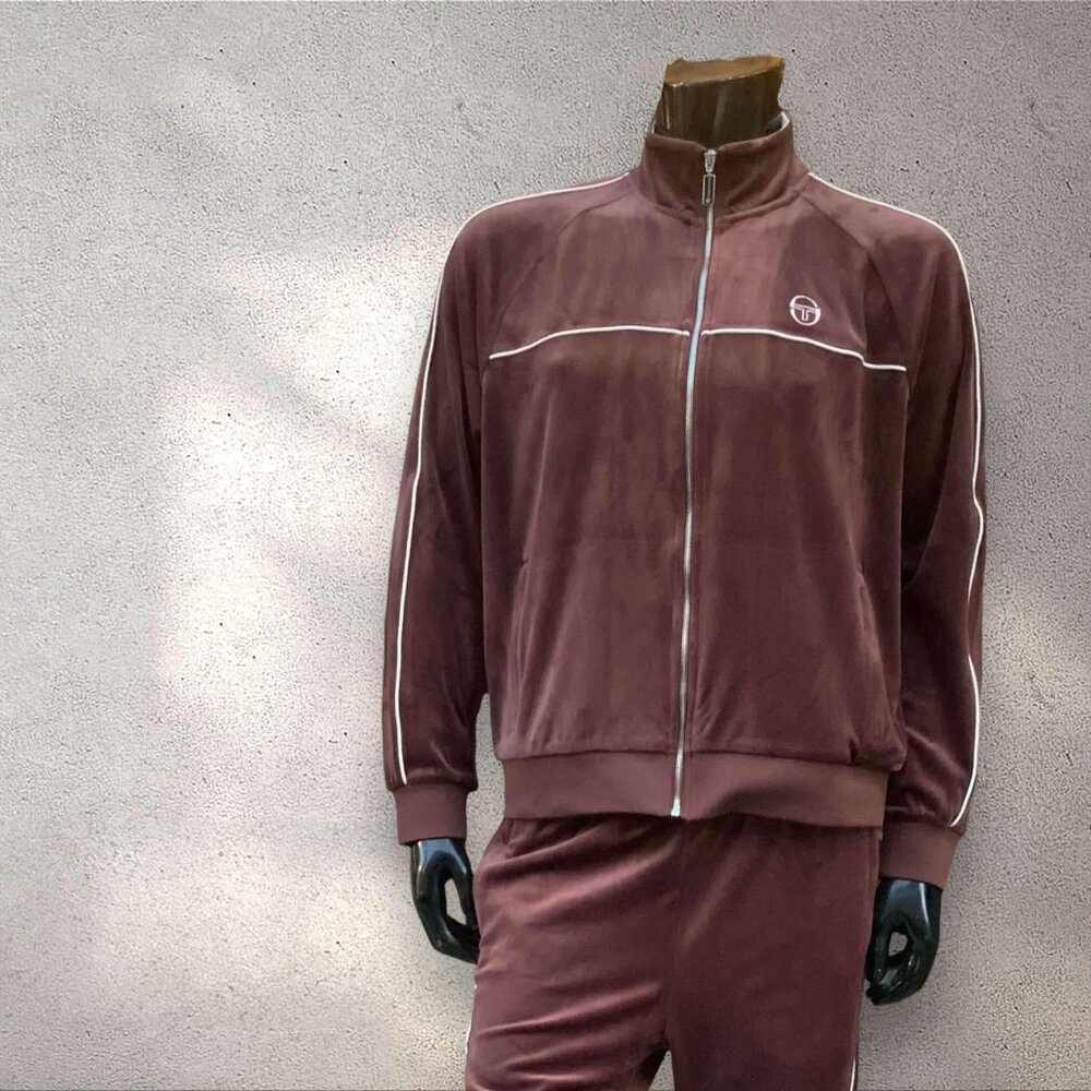 Men’s Sergio Tacchini Brown | White Pipping Velour Full Zip Tracksuit NWT - Picture 3 of 5